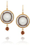 Gold-plated, cubic zirconia and porcelain drop earrings
