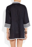 Pearl embroidered linen tunic