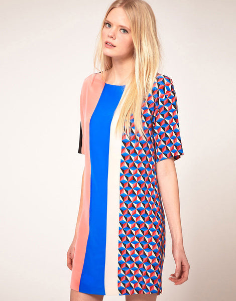 MSGM Stripe & Geometric Tunic Dress
