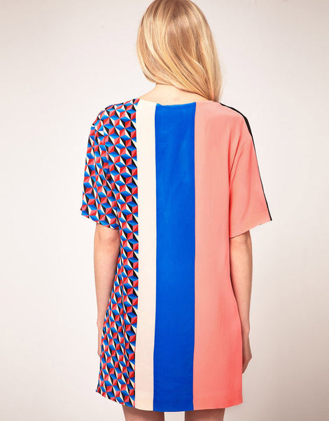 MSGM Stripe & Geometric Tunic Dress